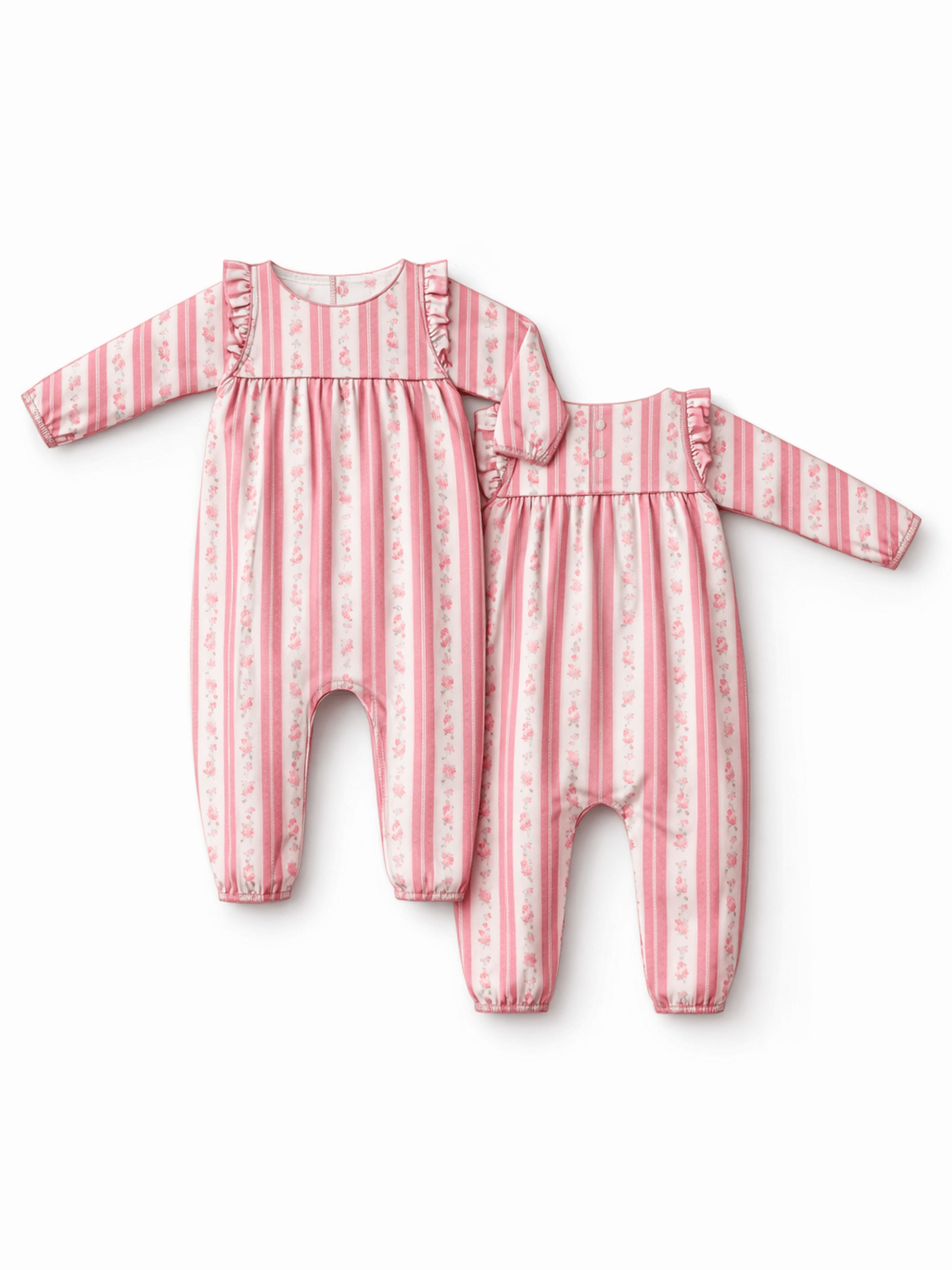 Suzie Floral Stripe - Ruffle Sleeve Romper