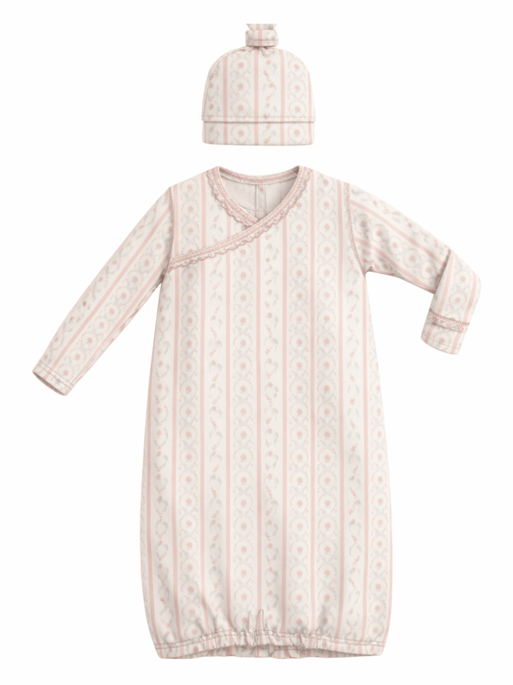 Marnie Rosebud Stripe - Kimono Gown and Knotted Hat