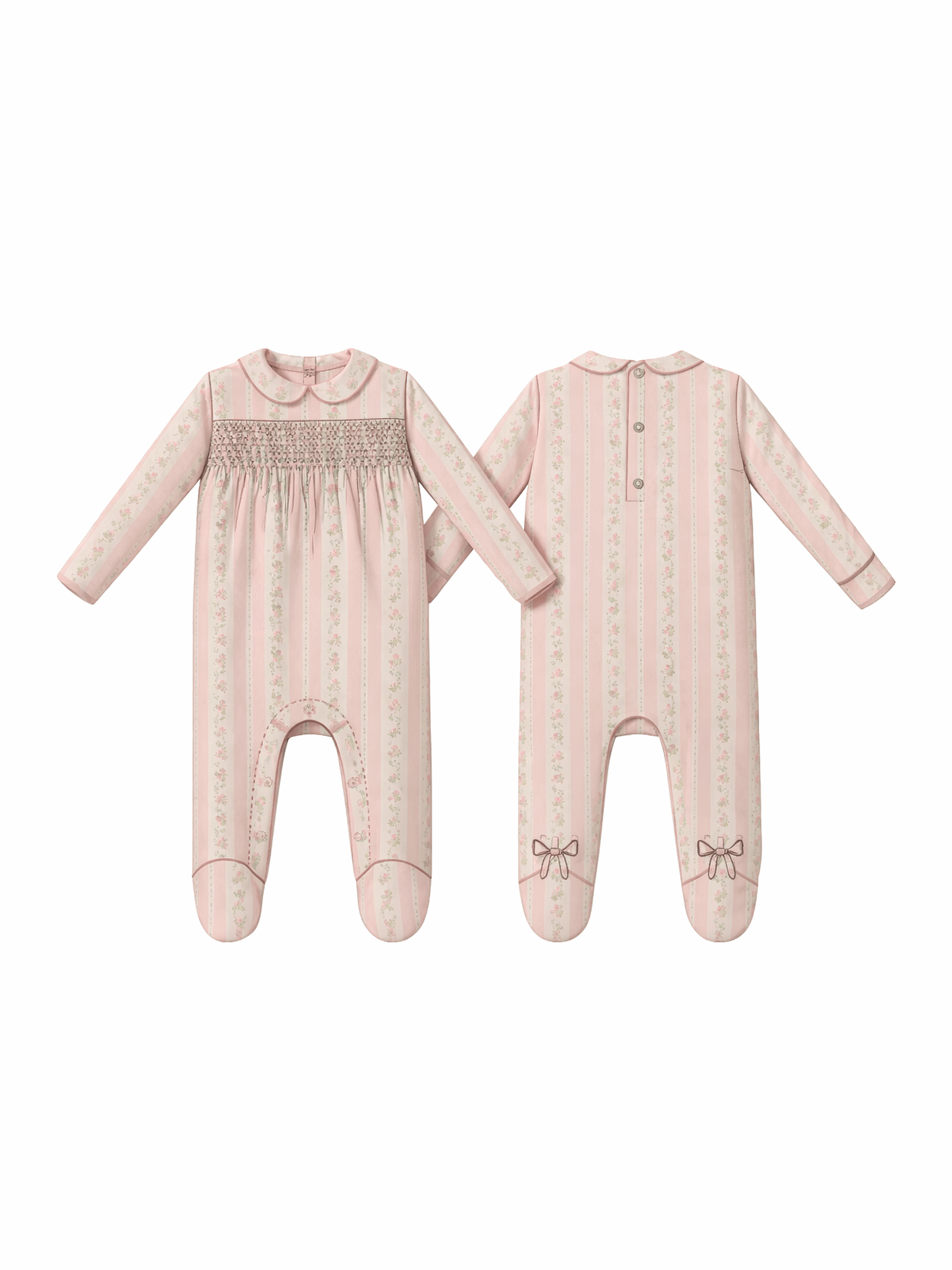 Antoinette Stripe - Smocked Peter Pan Snap Footie