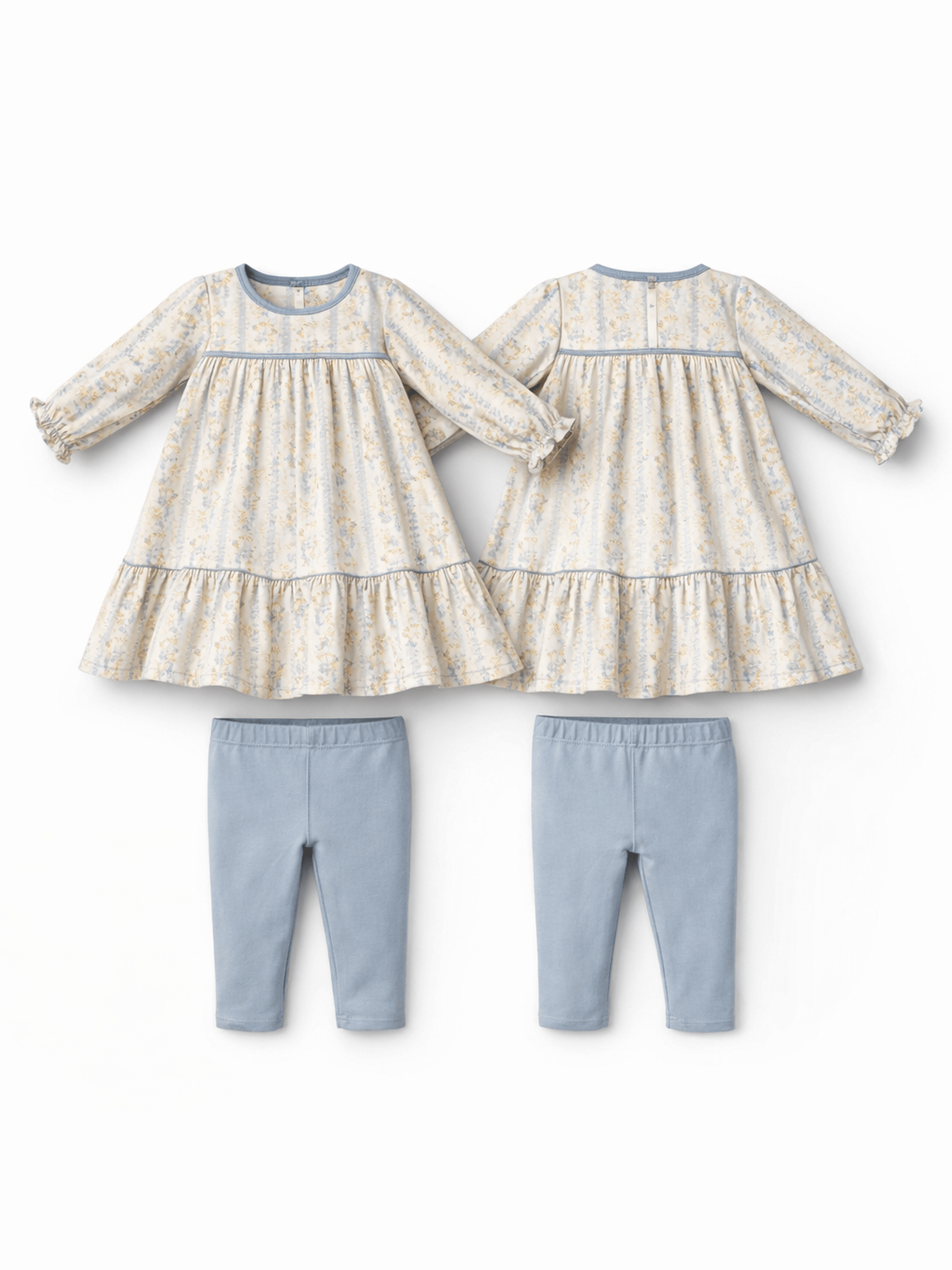 Catarina Floral - Puffed Long Sleeve Tiered Dress and Leggings