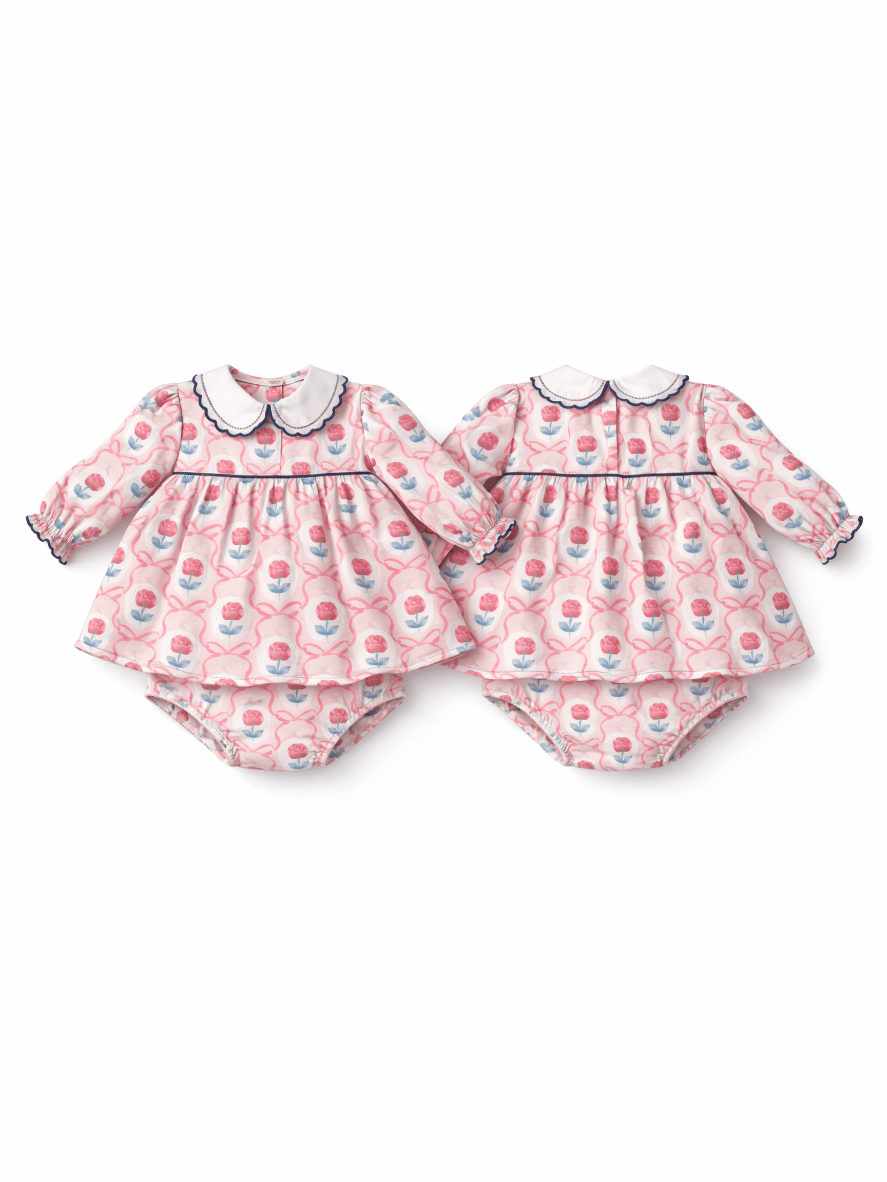 Leslie Rose - Long Sleeve Peter Pan Ruffle Collar Bubble with Skirt