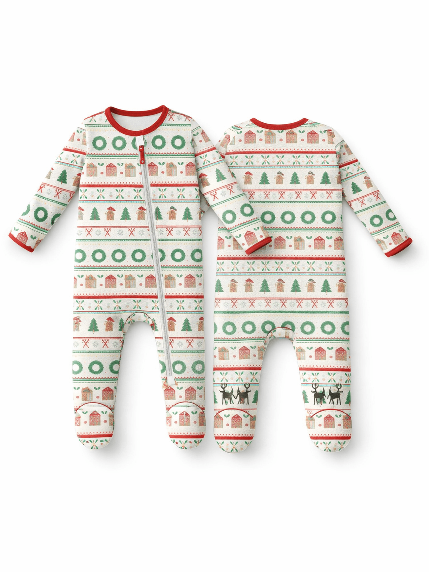 Gingerbread Fair Isle Unisex - 2 Way Zipper Footie