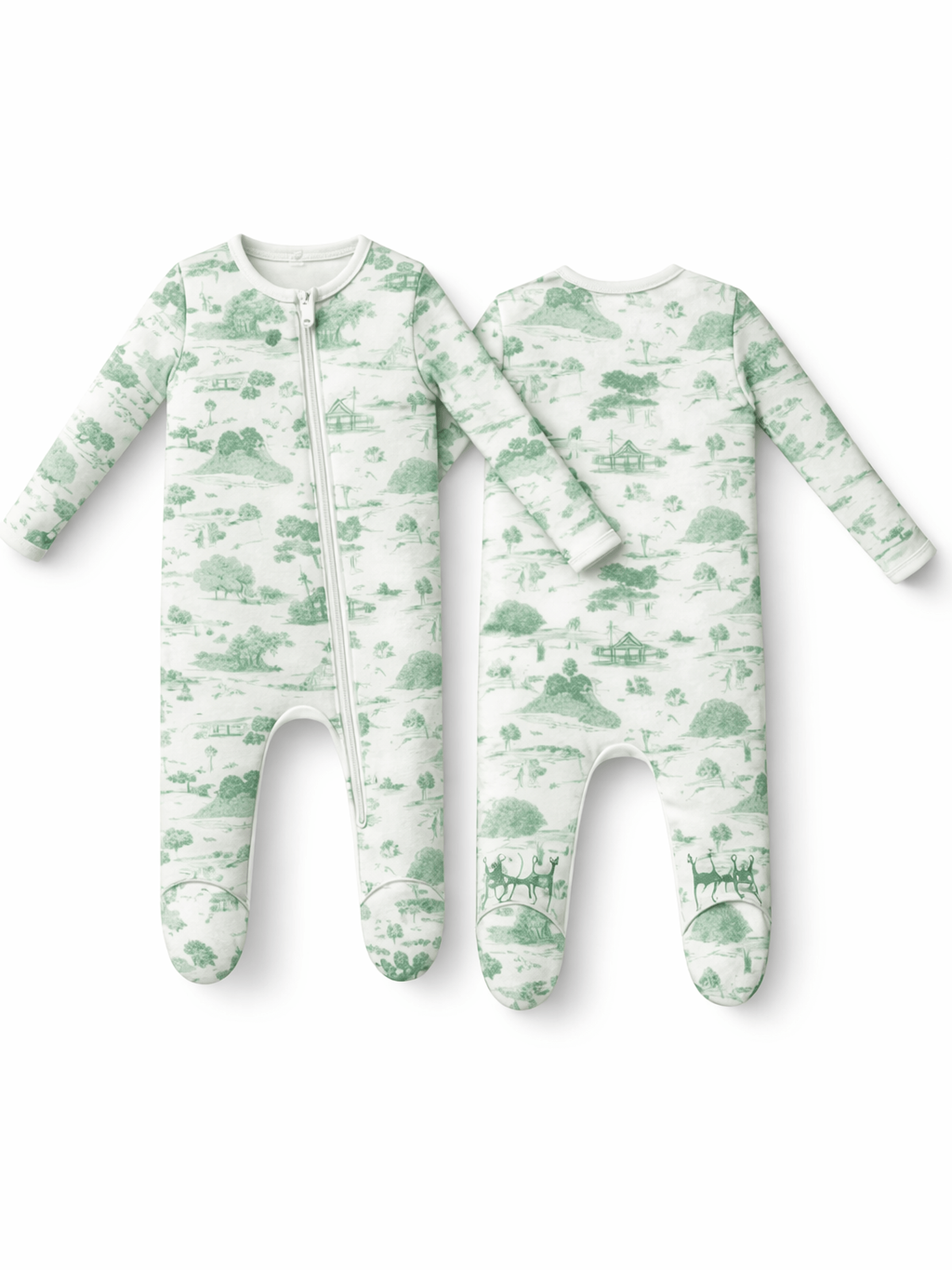 Golf Toile Green - 2 Way Zipper Footie