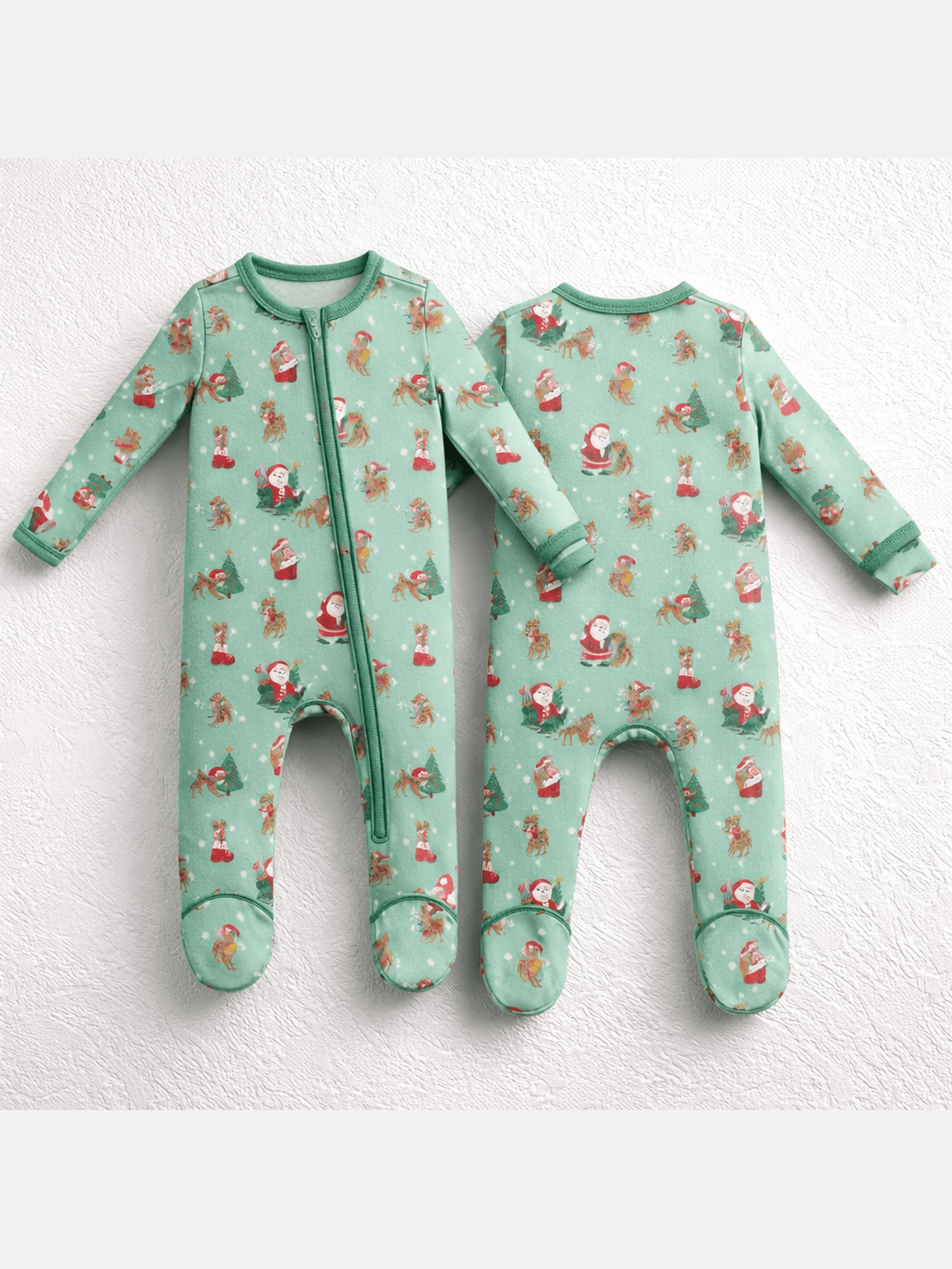 Vintage Reindeer & Santa Unisex - 2 Way Zipper Footie