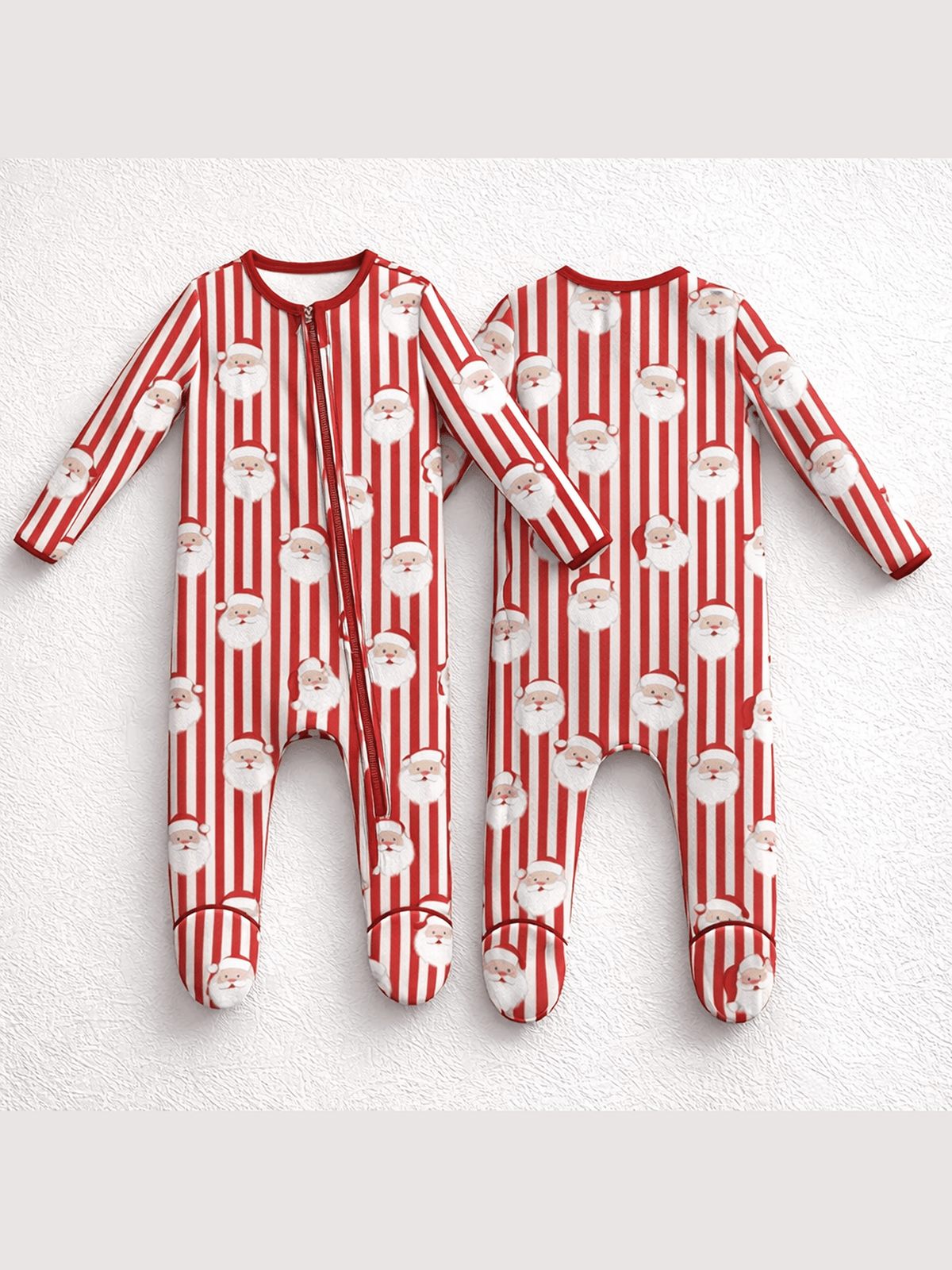Vintage Santa Stripe - 2 Way Zipper Footie