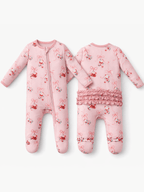 Bows & Santa - 2 Way Ruffle Back Zipper Footie