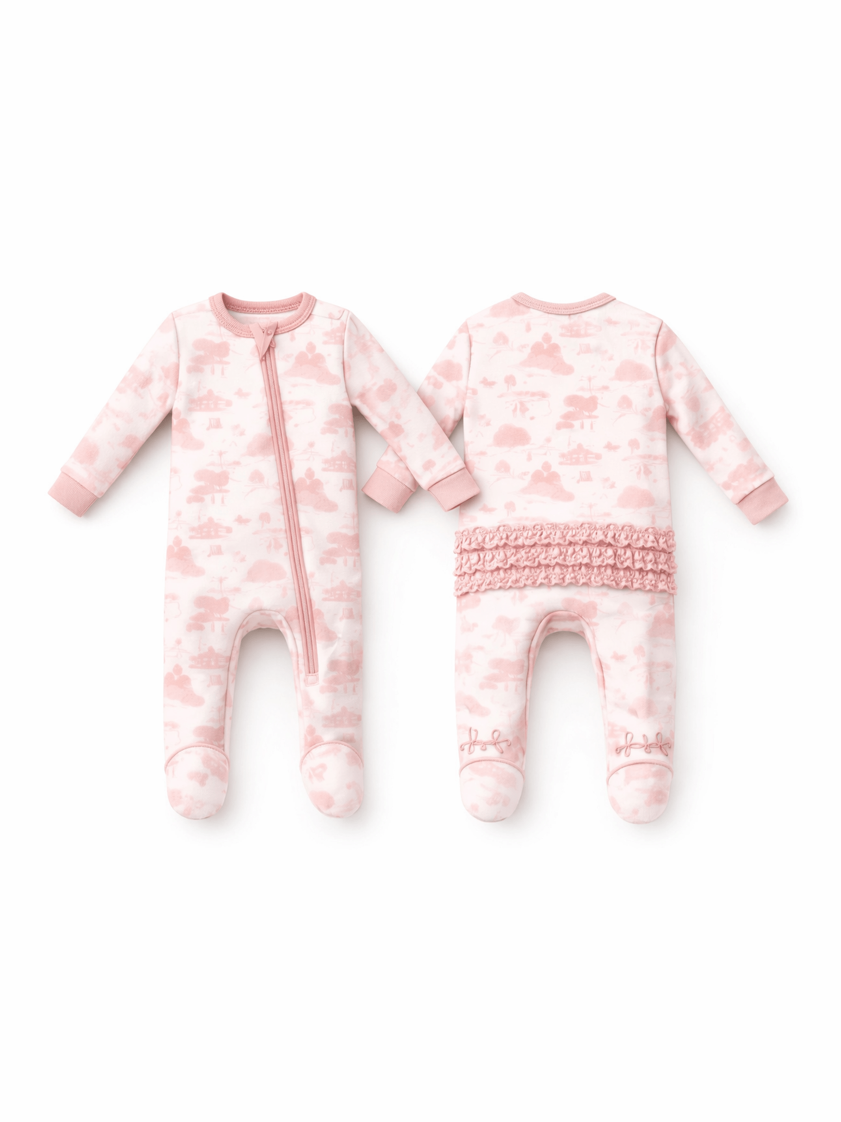 Golf Toile Pink - 2 Way Ruffle Back Zipper Footie