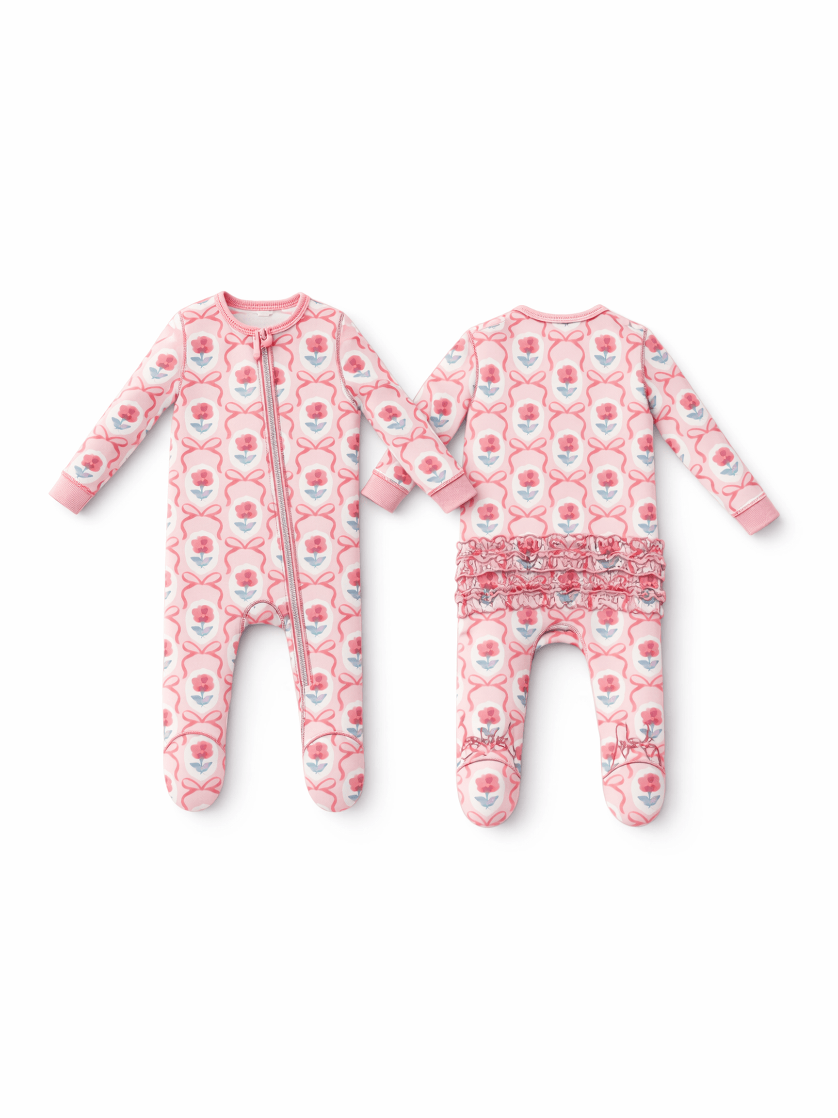 Leslie Rose - 2 Way Ruffle Back Zipper Footie