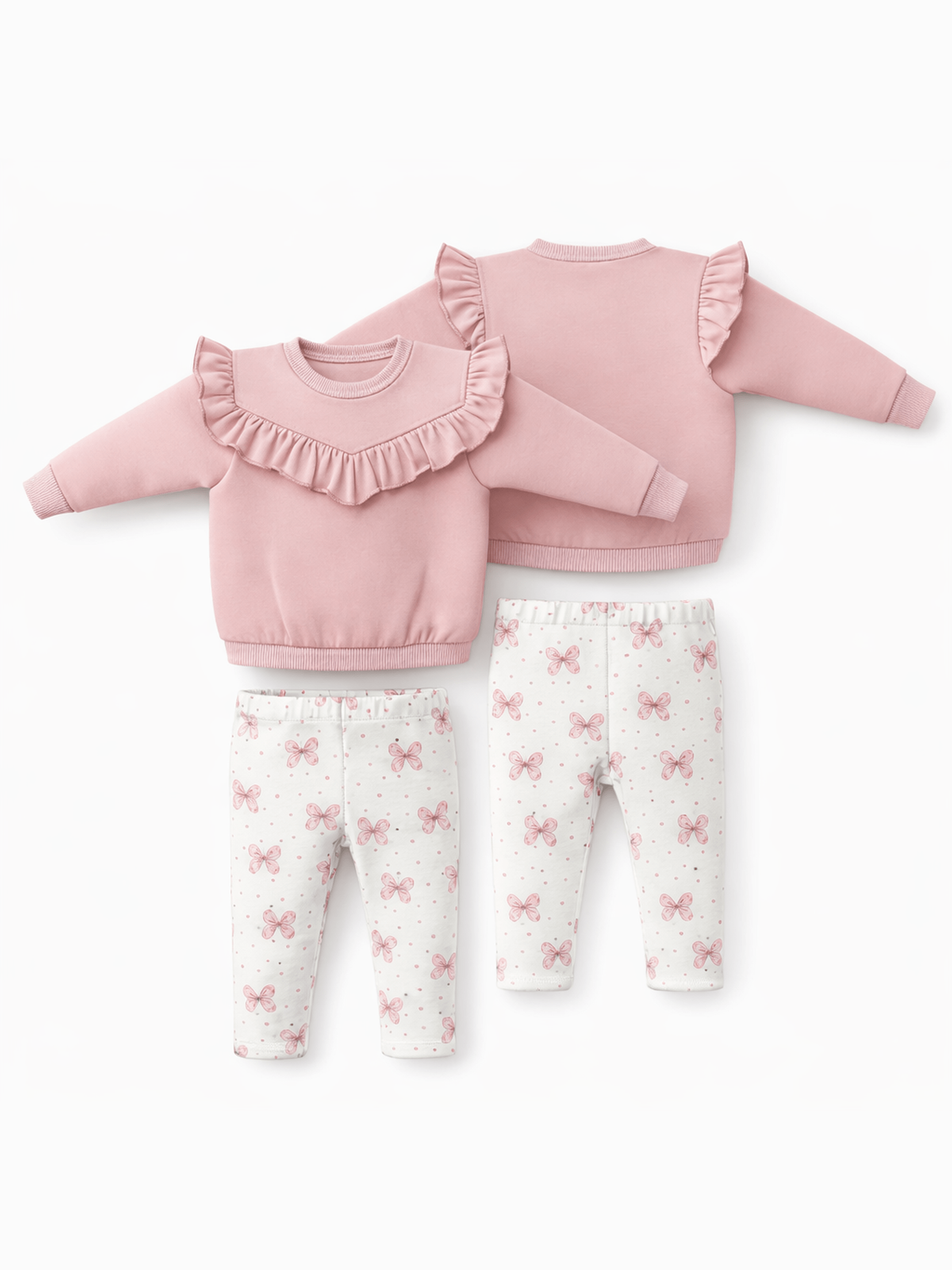 Veiled Pink Bows - V-Ruffle Sweatshirt and Legging