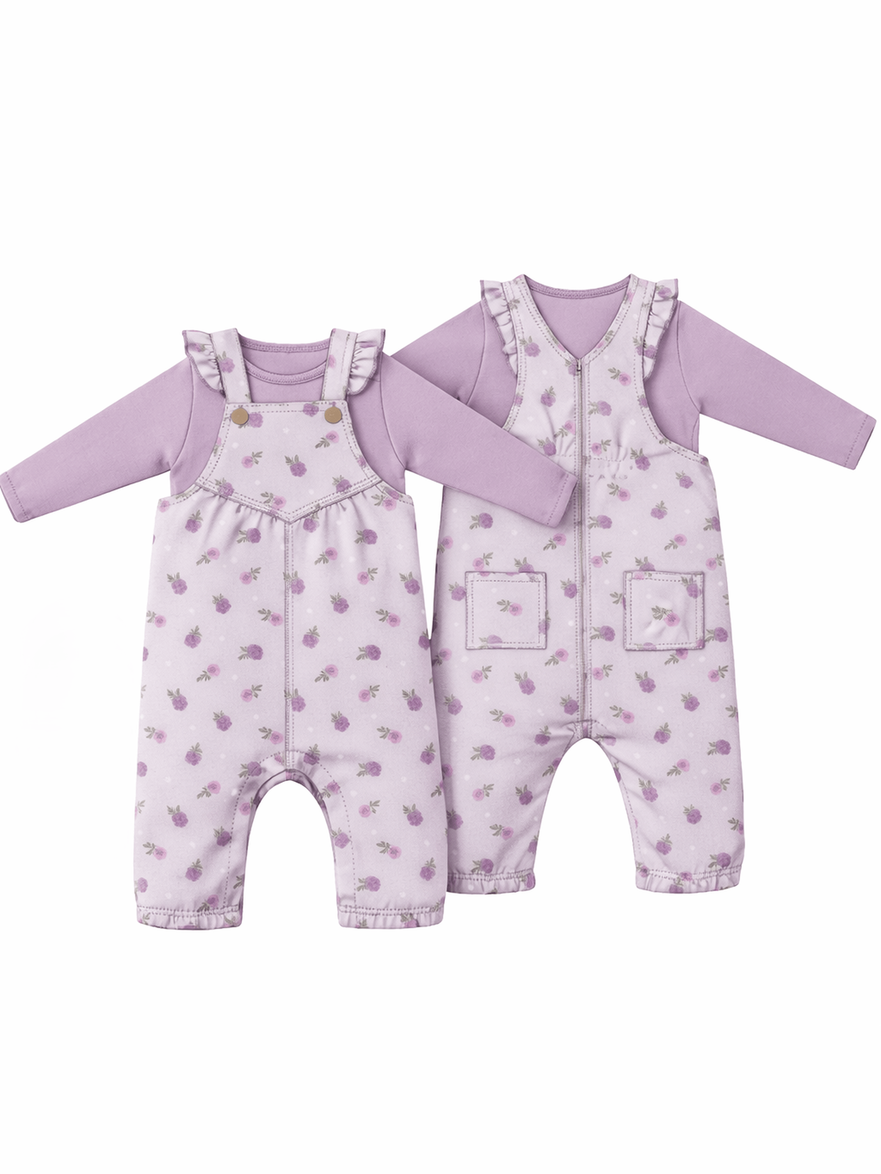 Violetta Floral - Ruffle V-Overalls and Long Sleeve Bodysuit