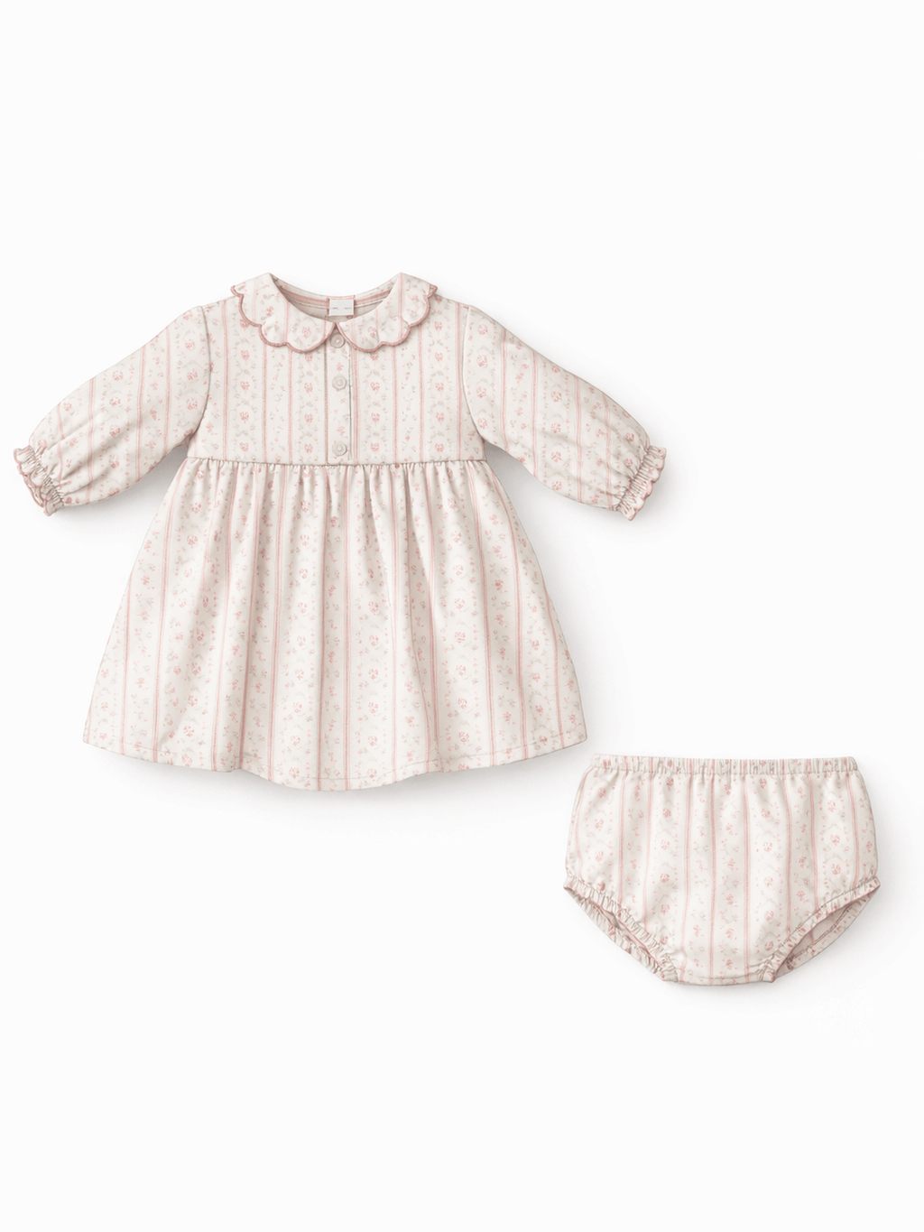 Marnie Rosebud Stripe - Long Sleeve Petal Collar Dress and Bloomer
