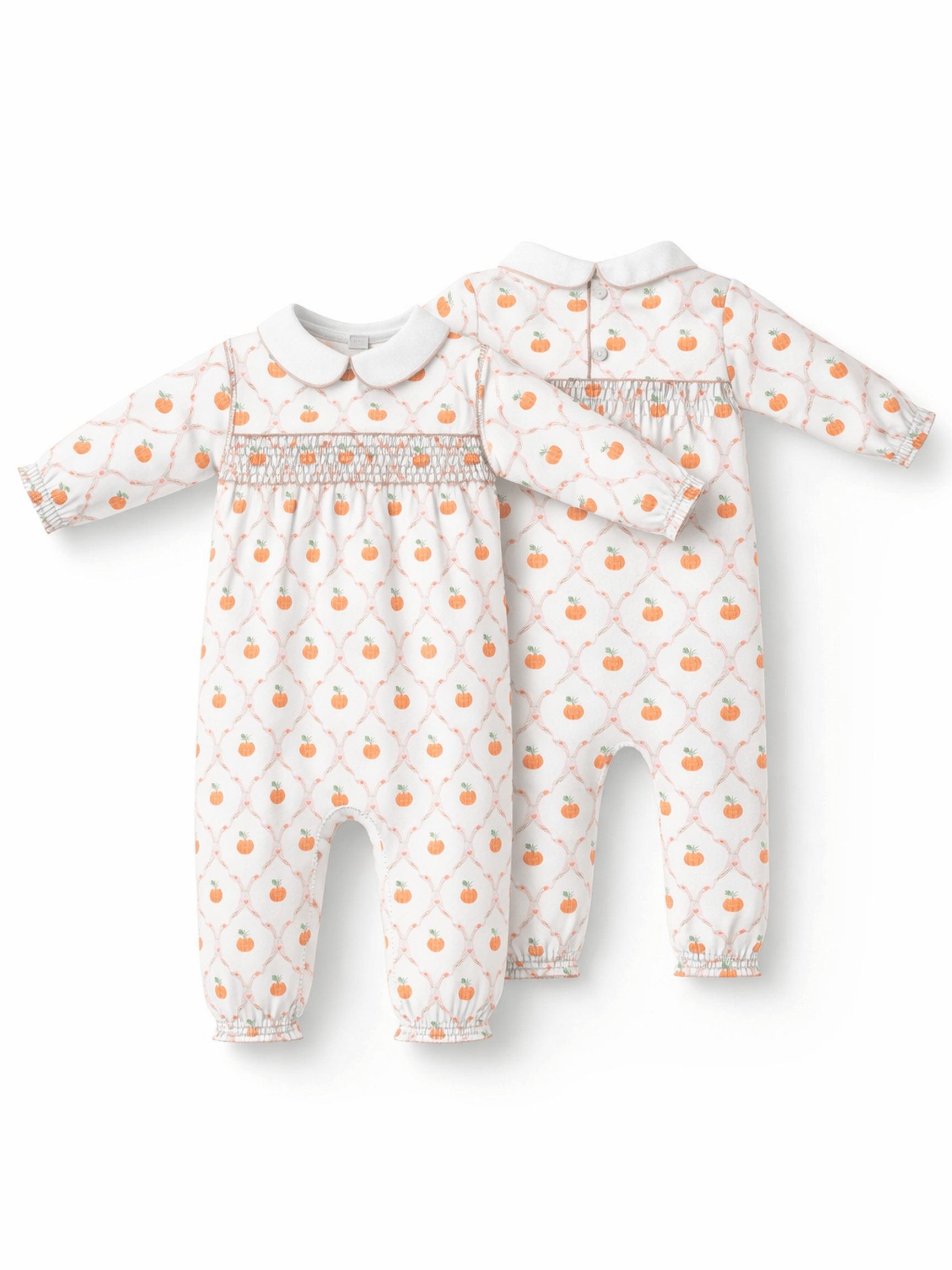 Pretty Pumpkin Trellis - Smocked Long Sleeve Romper