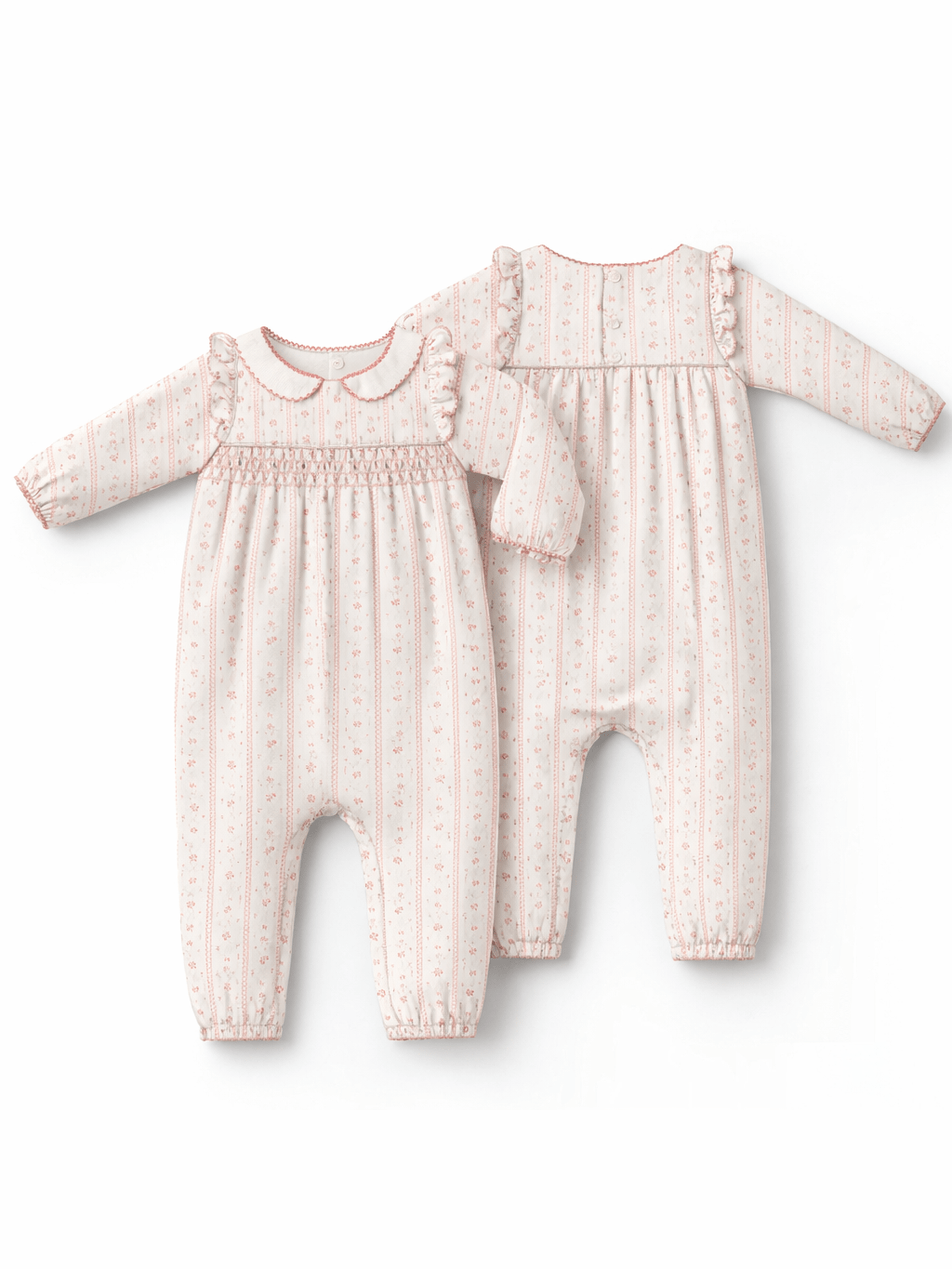 Marnie Rosebud Stripe - Long Sleeve Petal Ruffle Romper
