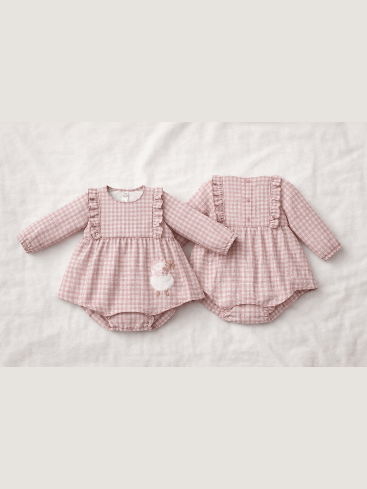 Berry Gingham - Long Sleeve Ruffle Bubble with Skirt