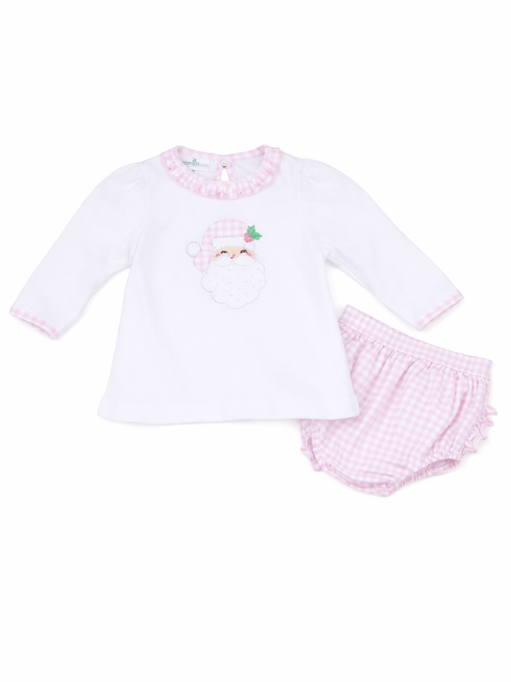 Sweet St Nick Applique Pink Ruffle Diaper Cover Set