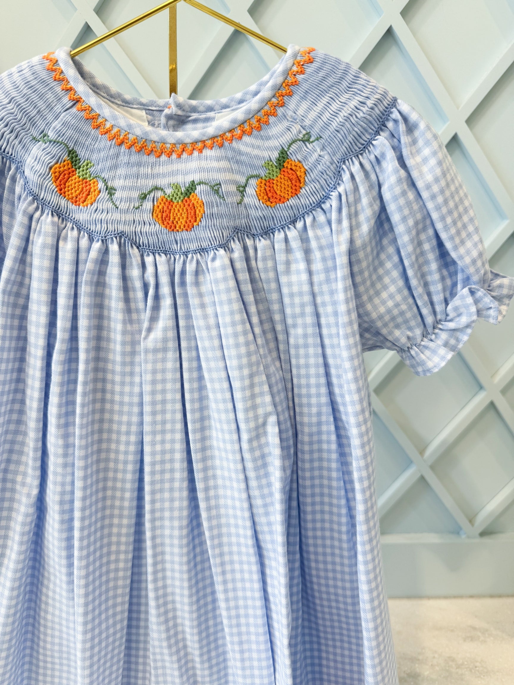 Picture Smocked Pumpkins Bishop Dress