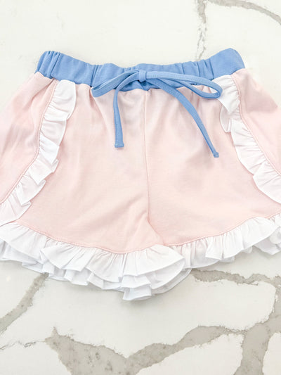 Polly Pima Ruffle Short - Pink w/ Denim Blue