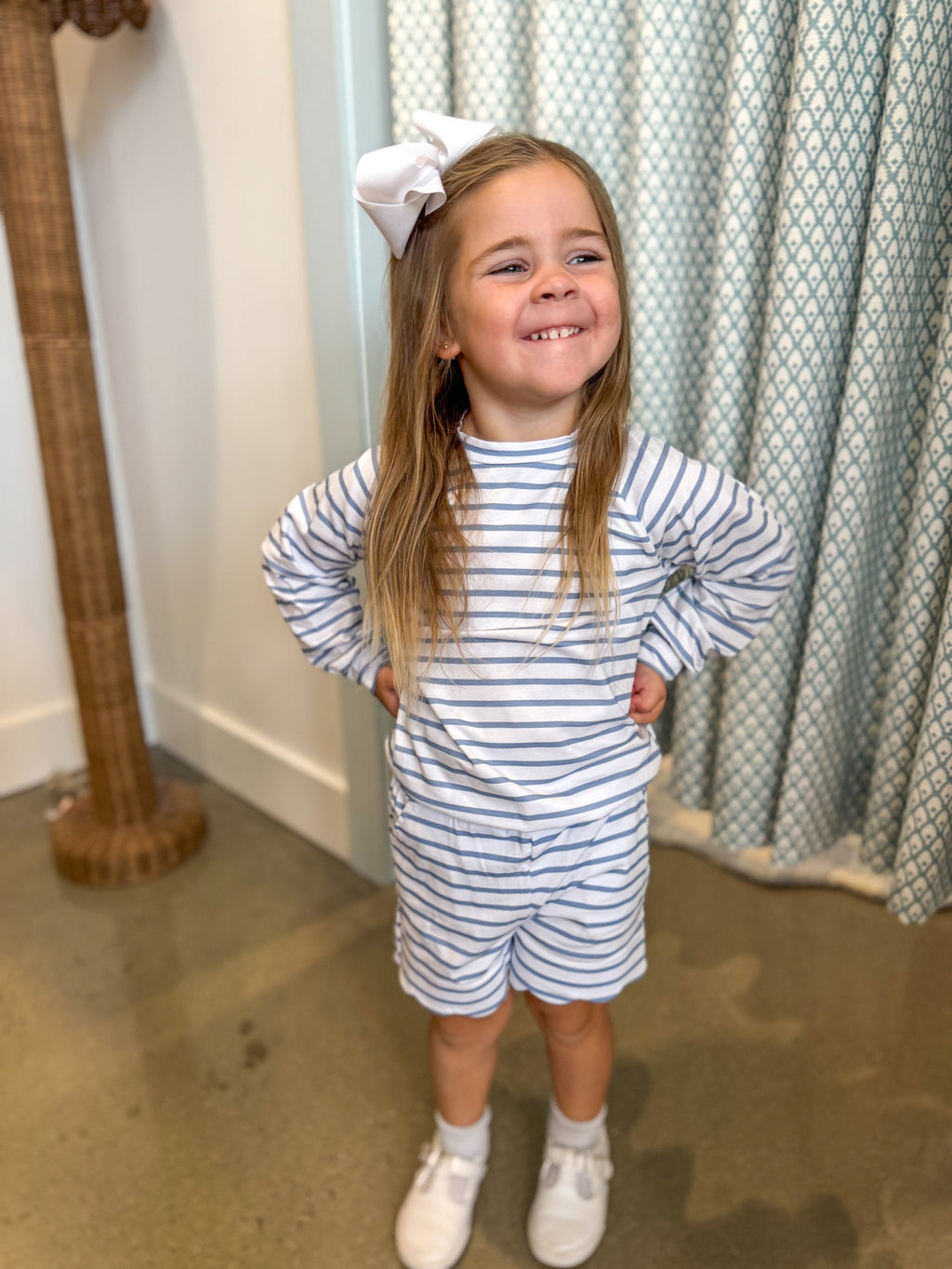 Blue Stripe Scallop Short Set