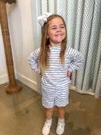 Blue Stripe Scallop Short Set
