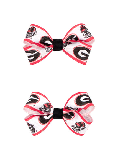 Mini No Tail Logo Print Grosgrain Hair Bows - Pair