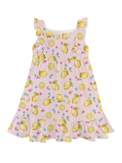 Printed Dress w/Bow - Fresh Lemons