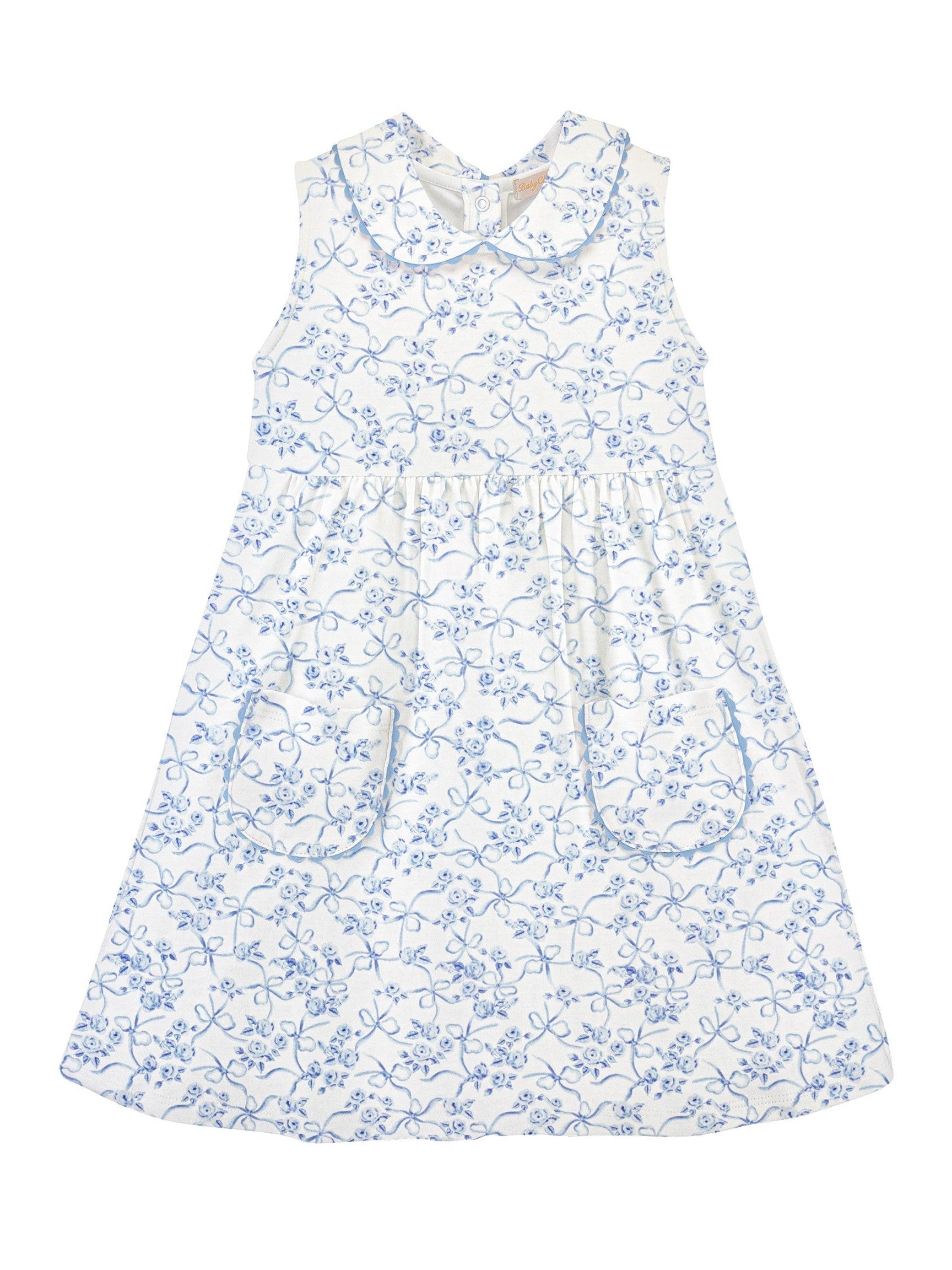 Blue Romantic Toile Dress with Collar and Pockets - Posh Tots Children's Boutique