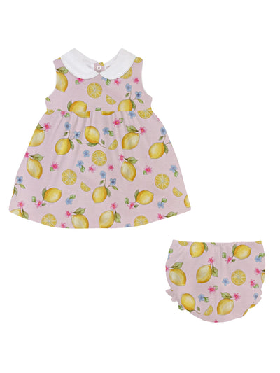 Printed Dress w/Round Collar - Fresh Lemons