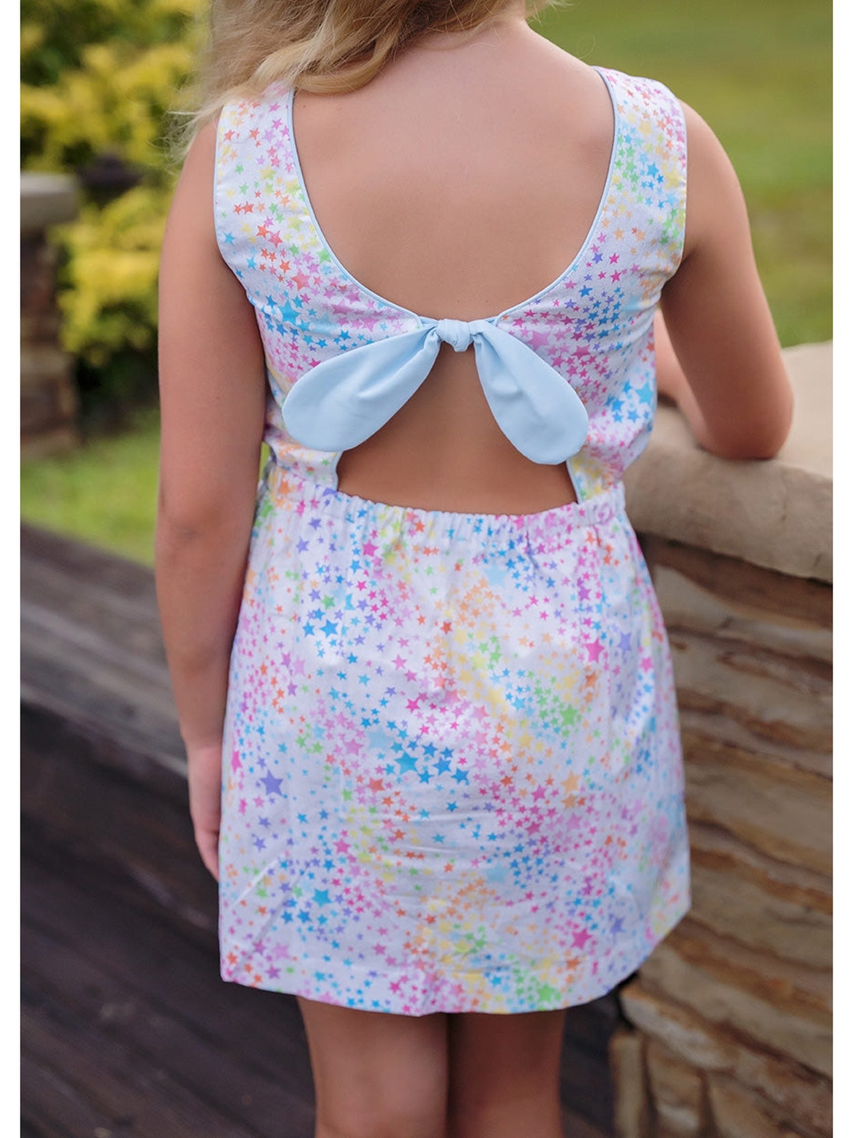 PRE-ORDER Kristin Knot Dress - Rainbow Stars