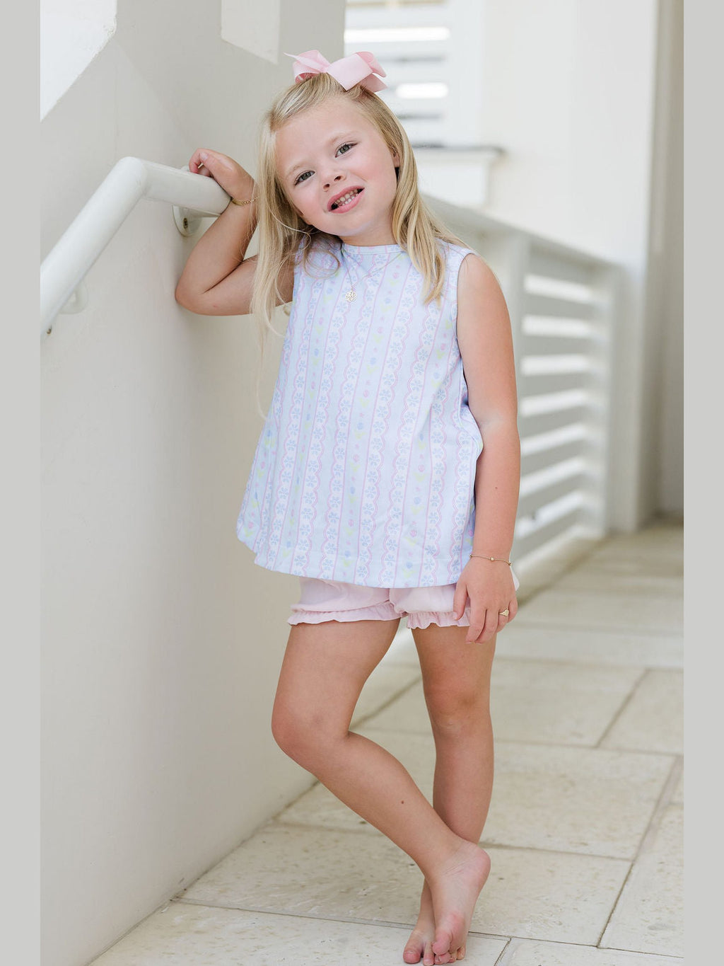 PRE-ORDER Lottie Bloomer/Banded Short Set - Blue Floral Scallop
