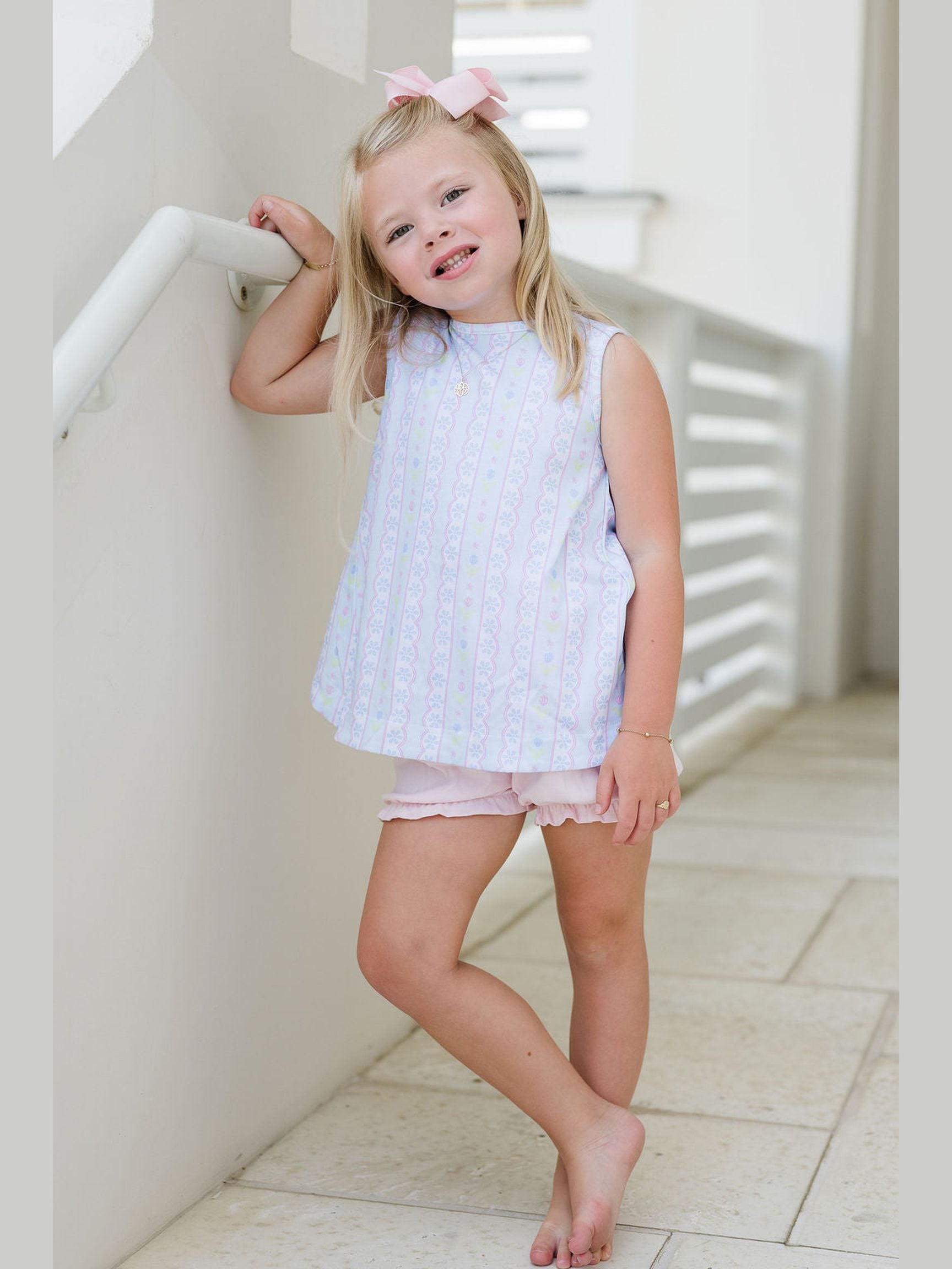 PRE-ORDER Lottie Bloomer/Banded Short Set - Blue Floral Scallop
