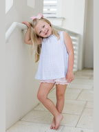 PRE-ORDER Lottie Bloomer/Banded Short Set - Blue Floral Scallop