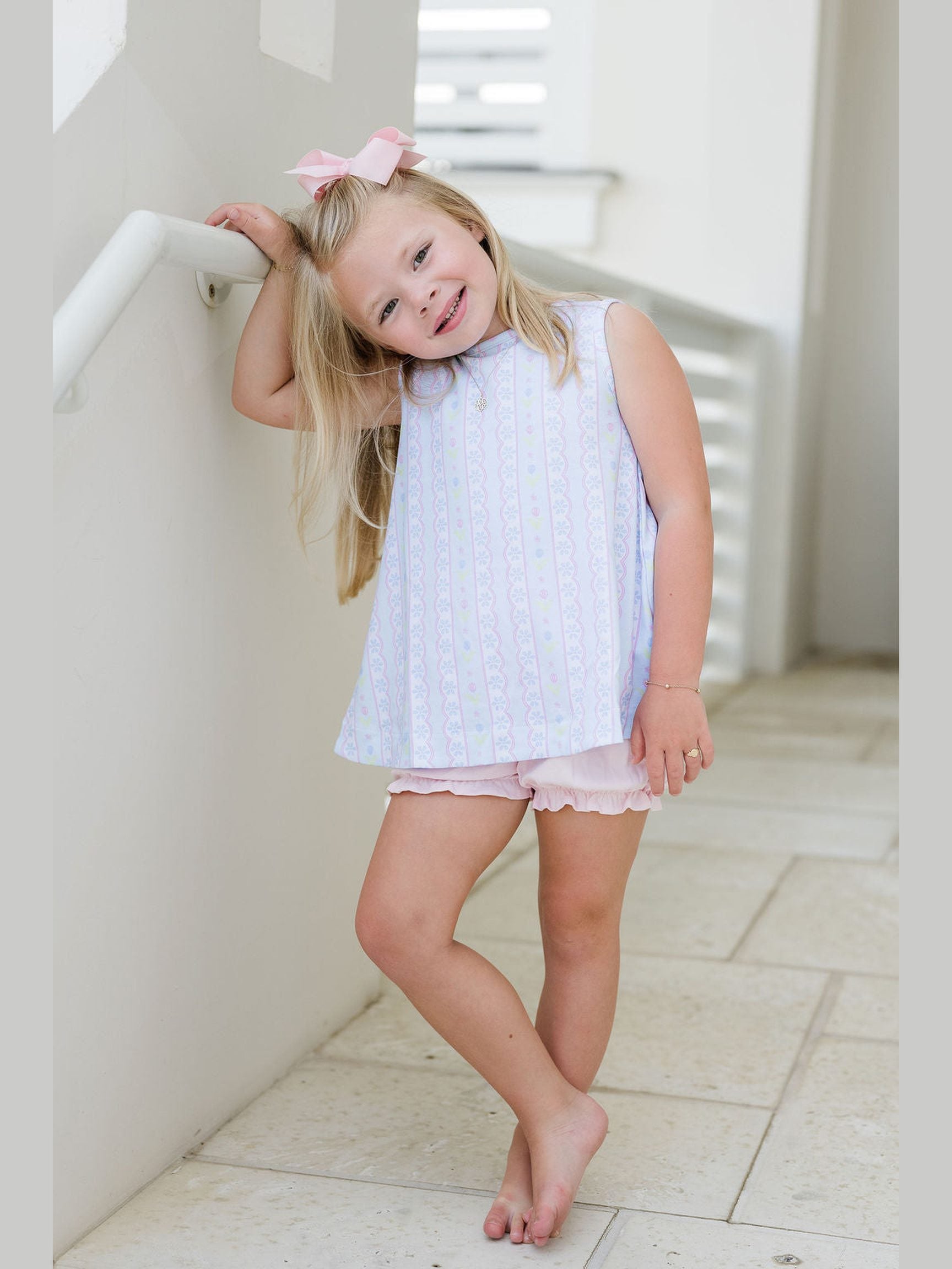 PRE-ORDER Lottie Bloomer/Banded Short Set - Blue Floral Scallop