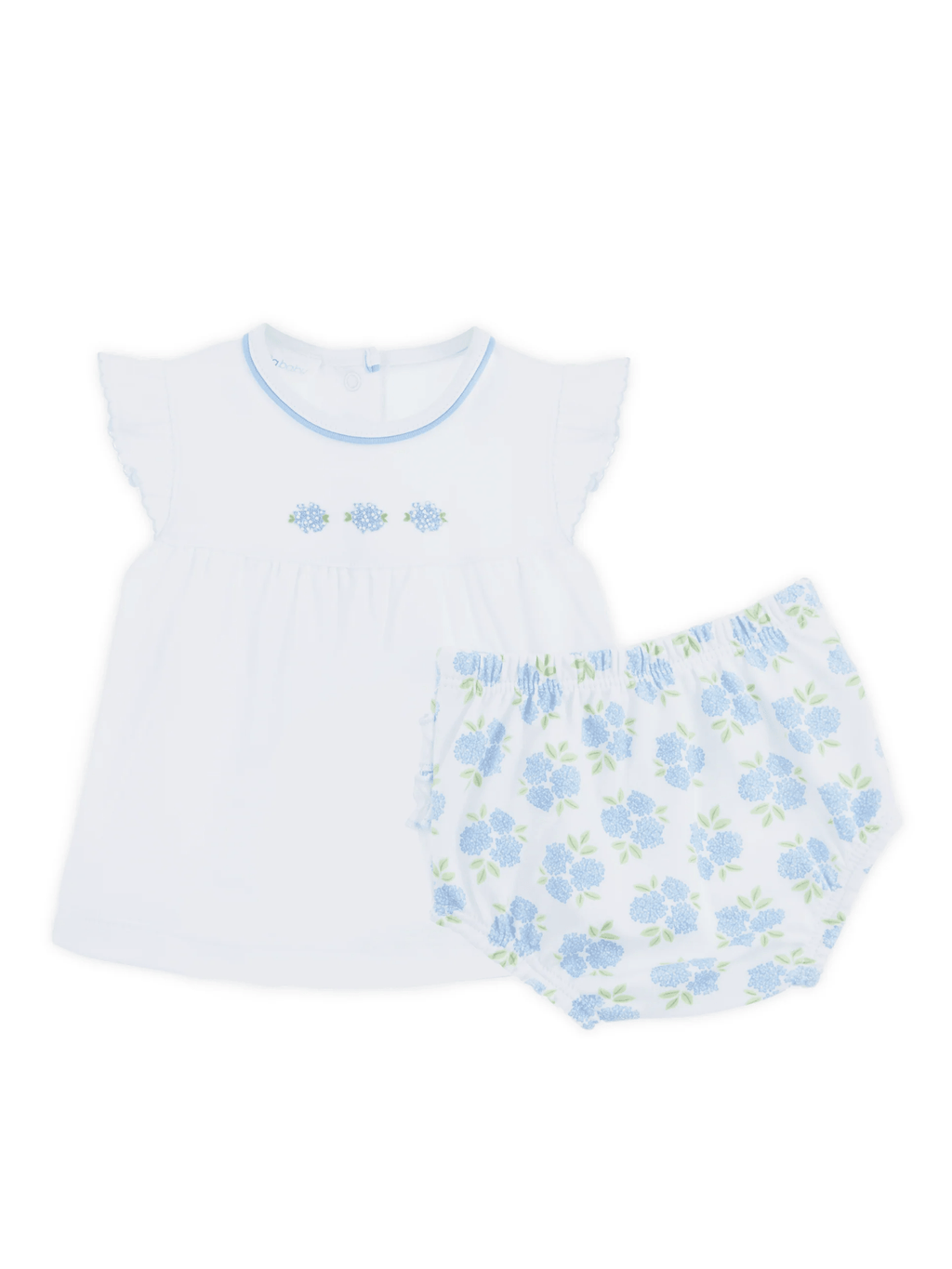 Dreamy Hydrangeas Hand-Embroidered Ruffle Diaper Cover Set