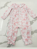 Golf Toile Pink - Smocked Long Sleeve Romper