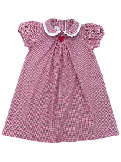 PRE-ORDER Sage Smocked Dress- Red Gingham Heart