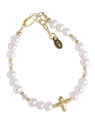 Eve - 14K Gold-Plated Pearl Bracelet with Cross