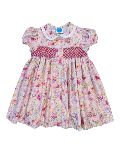 Smocked Floral Dress with Eyelet Trim