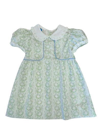 Green Floral Dress with Eyelet Trim