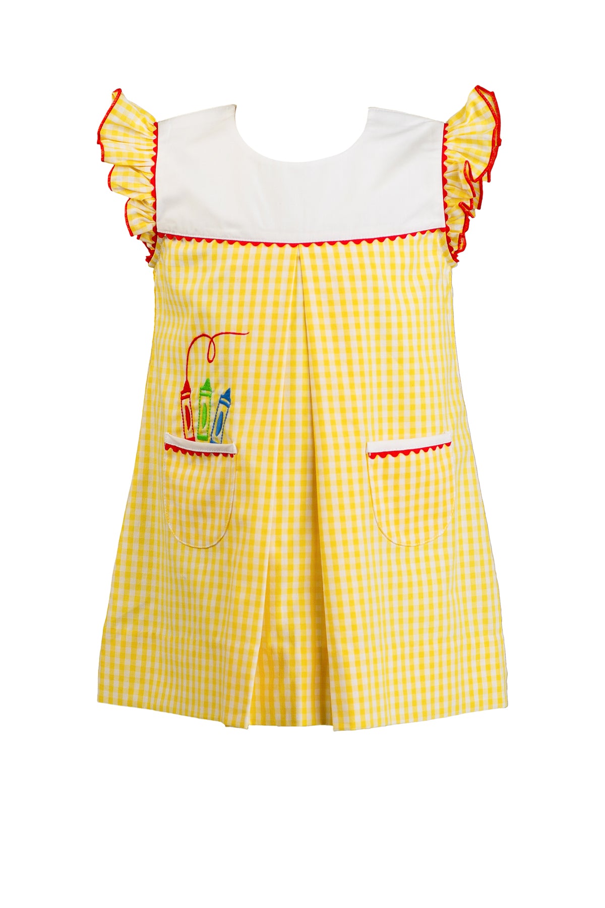 PRE-ORDER Exeter School Dress - Yellow Gingham with crayon embroidery - The Proper Peony FW26