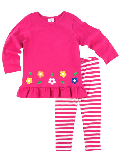 Knit Tunic w/ Flowers & Striped Leggings