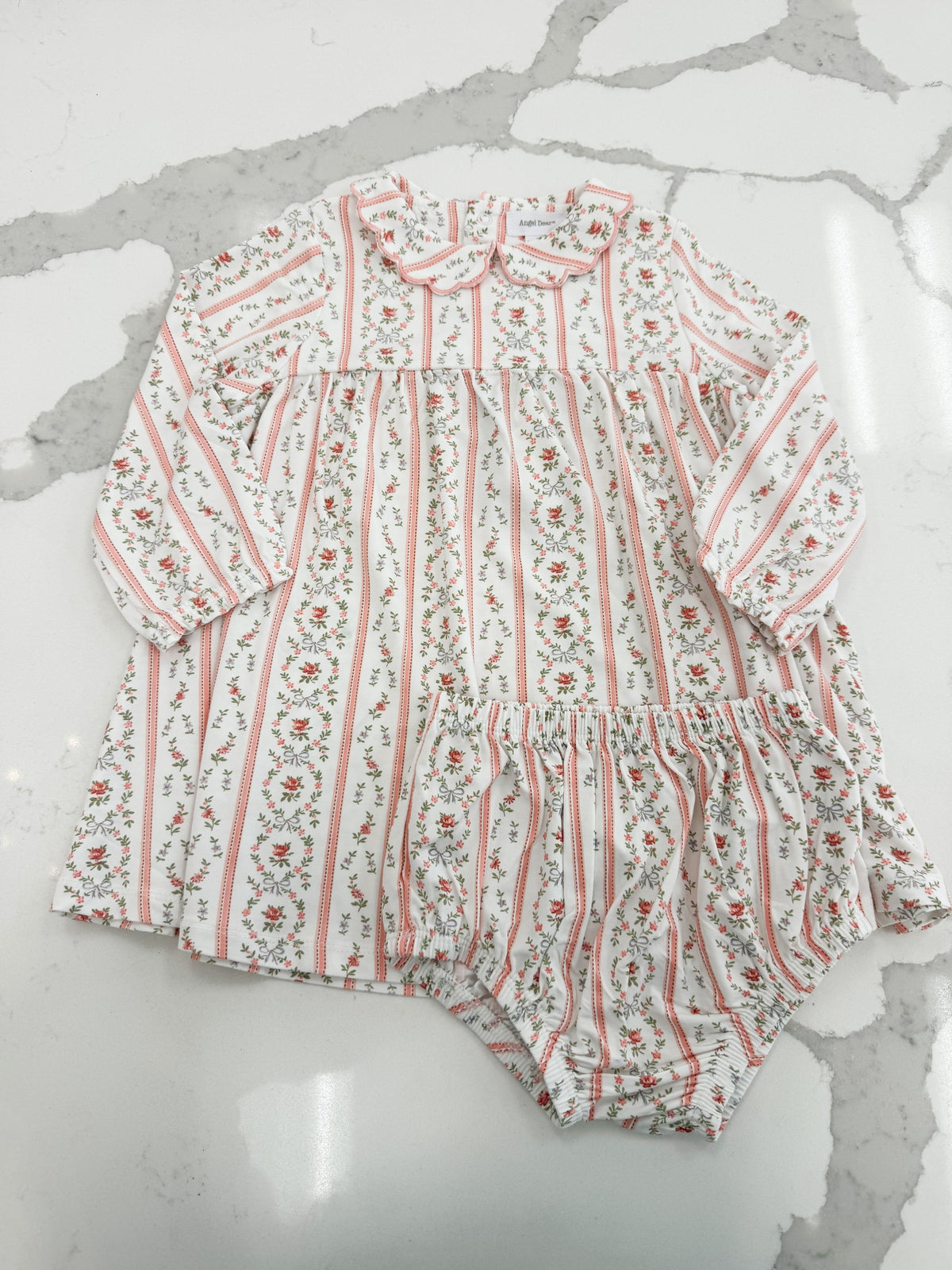 Marnie Rosebud Stripe - Long Sleeve Petal Collar Dress and Bloomer
