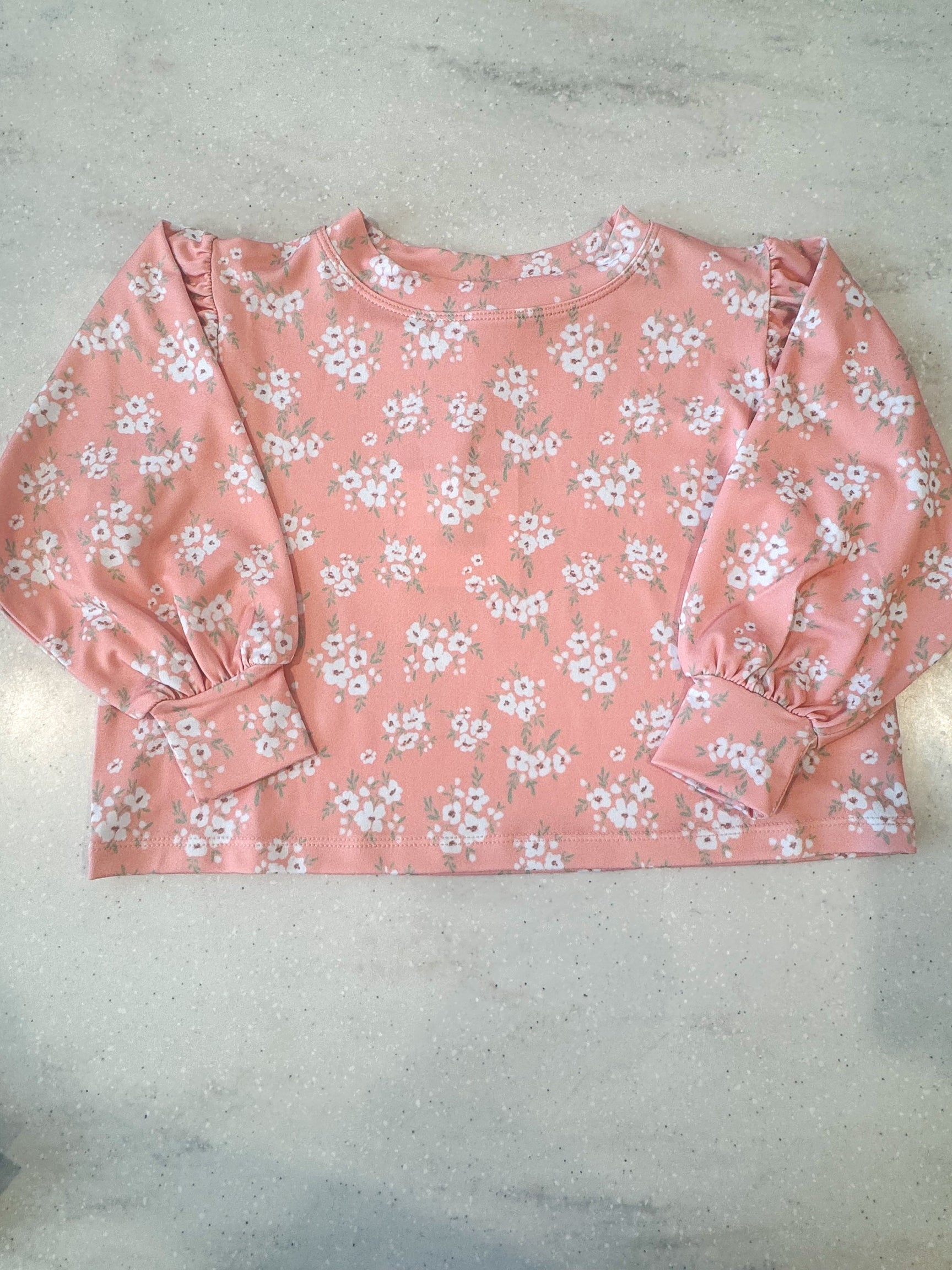 Peach/White Floral Puff Sleeve Top