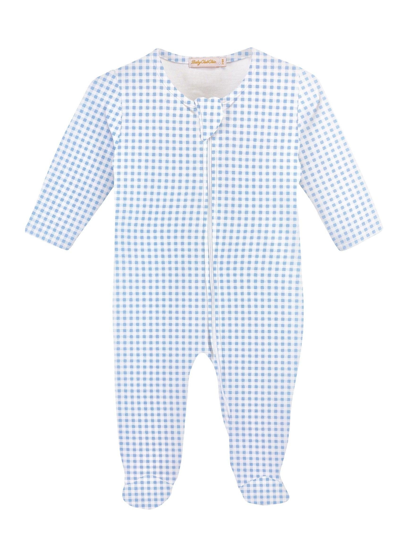 Light Blue Minichecks Printed Pima Zipped Footie