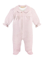 Pink Minichecks Printed Pima Footie With Round Collar