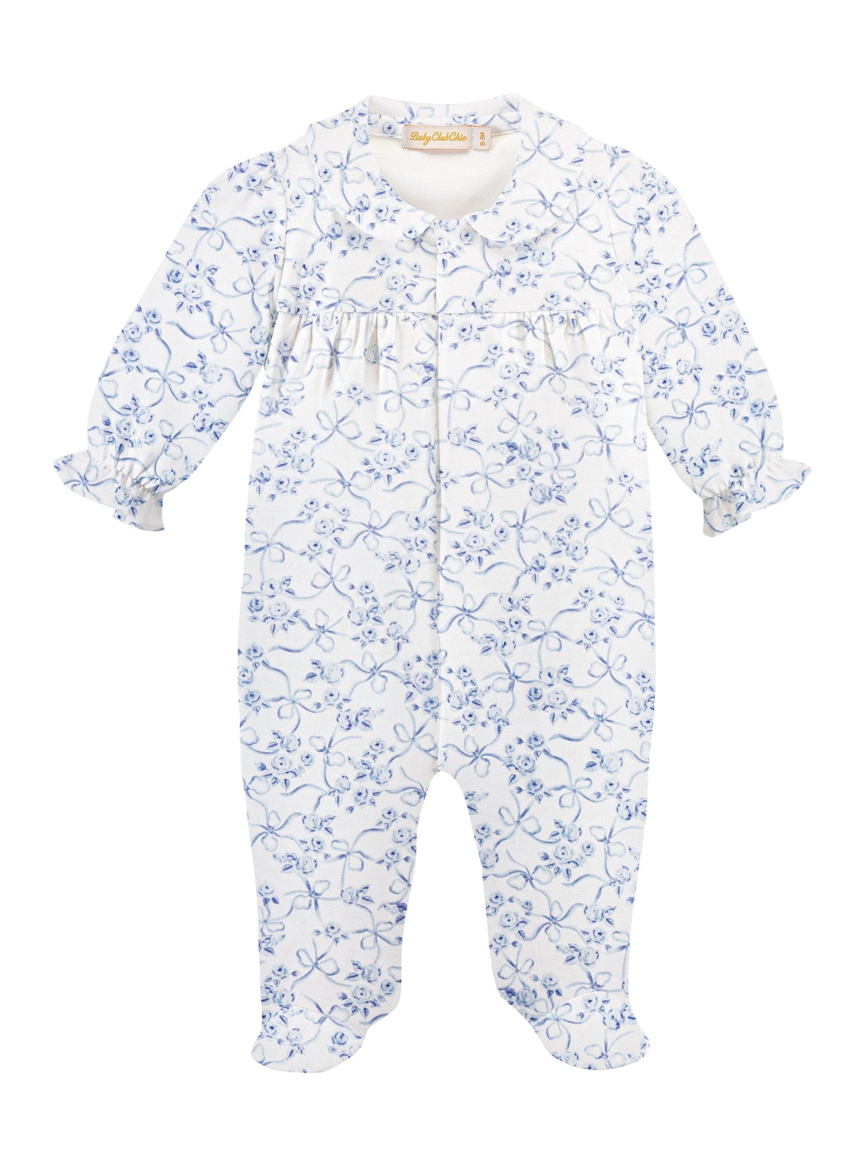 Blue Romantic Toile Printed Pima Footie