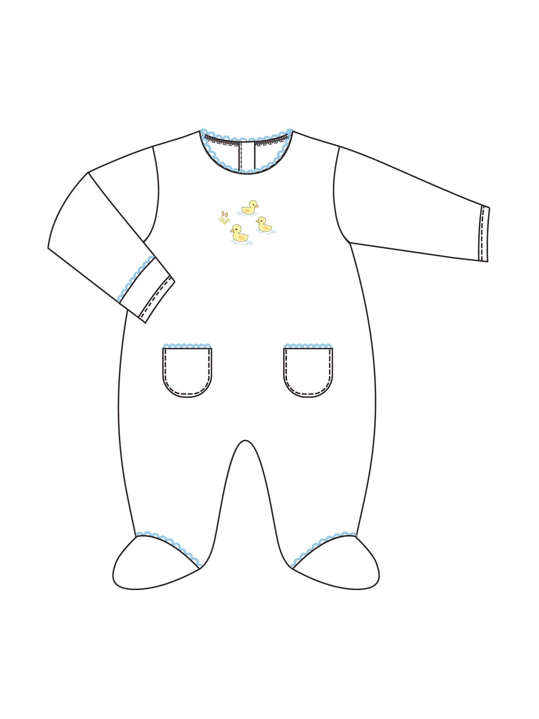 Three Little Ducks Embroidered Pima Footie