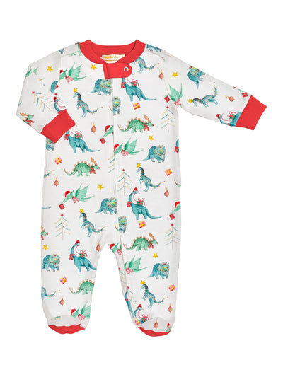 PRE-ORDER Printed Zipped Footie - Jurassic Christmas