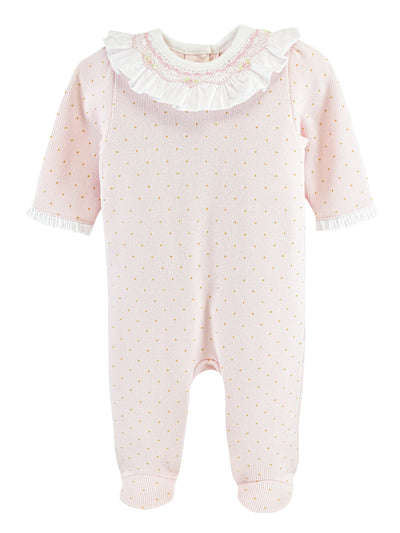 PRE-ORDER English Knot Footie w/Smocked Ruffle Collar