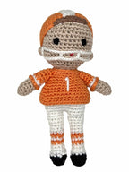 Football Player Bamboo Crochet Rattle