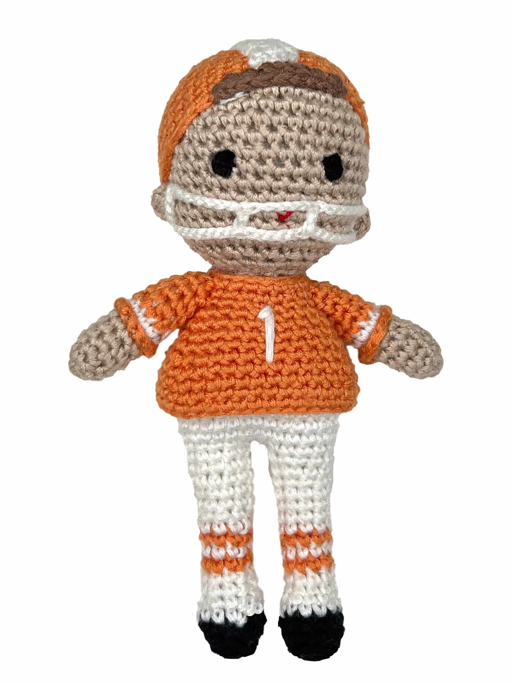 Football Player Bamboo Crochet Rattle